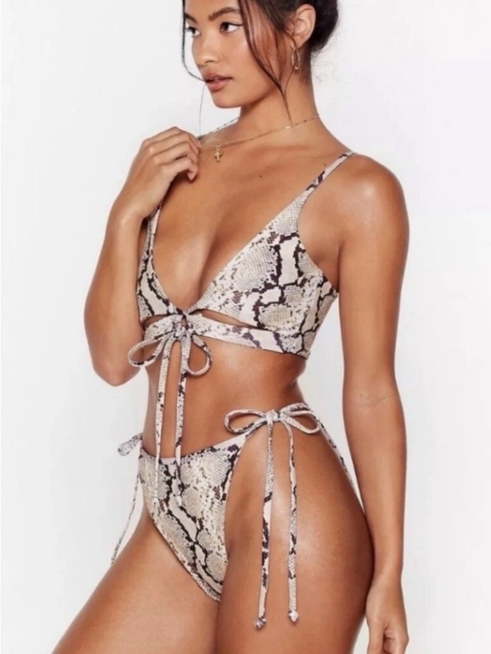 Nasty Gal snake print bikini 2 piece set Sz 4 EUC